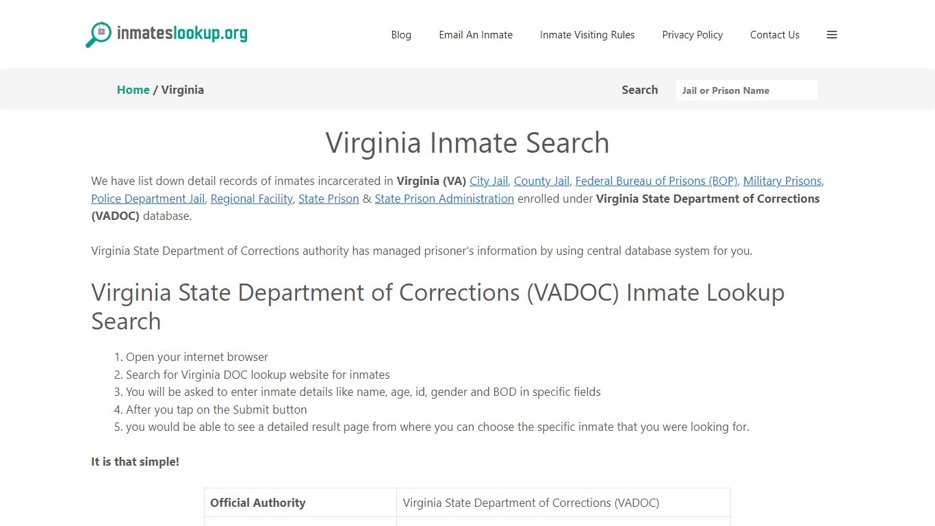 Virginia Inmate Search - Inmates lookup